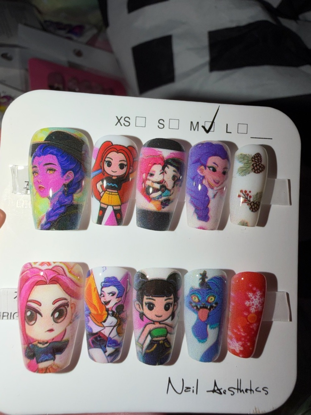 K-pop demon hunter Character Press-On Nail Set in Purple, Pink, Red, Blue, White